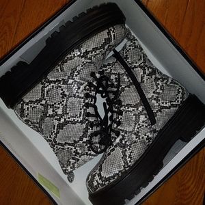 Snake print combat boots